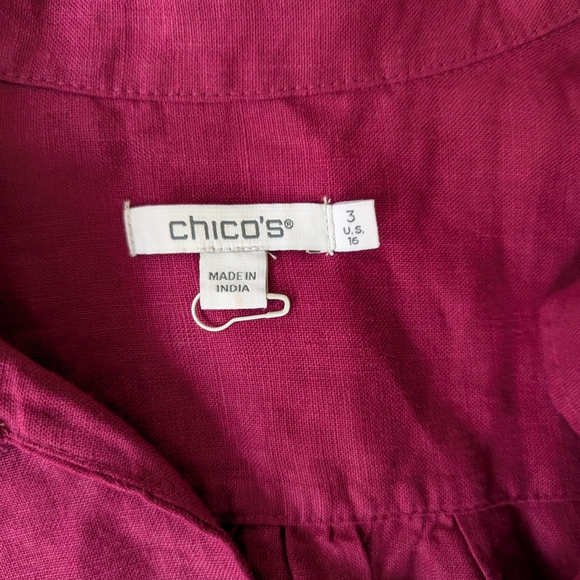 Chico's Magenta Pink Ruffle Sleeve Linen Roll Midi Dress - Picture 6 of 15